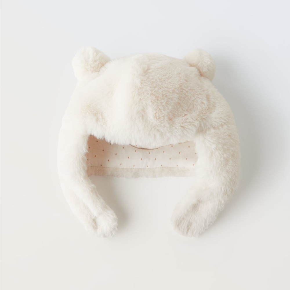 NWT Zara 0-1Y faux fur hat with pom pom ears